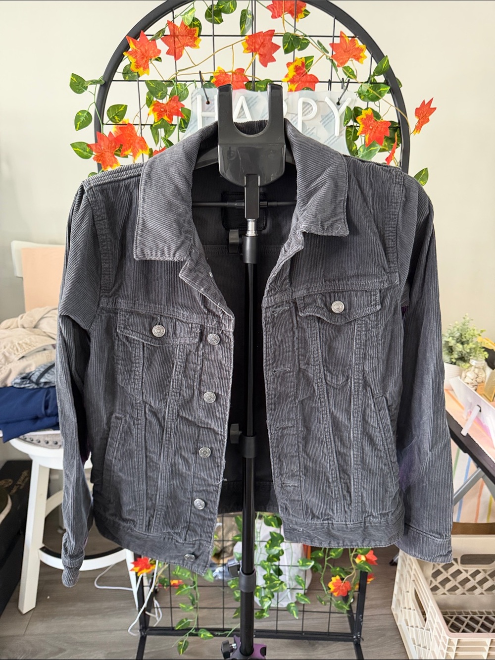 Abercrombie & Fitch Gray Corduroy Jean Jacket